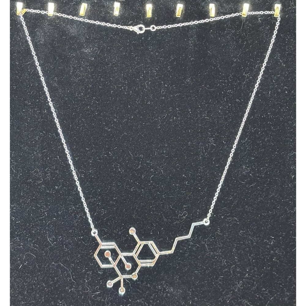 THC Molecule Necklace – Cannabis Molecule Pendant – Silver Costume Jewelry